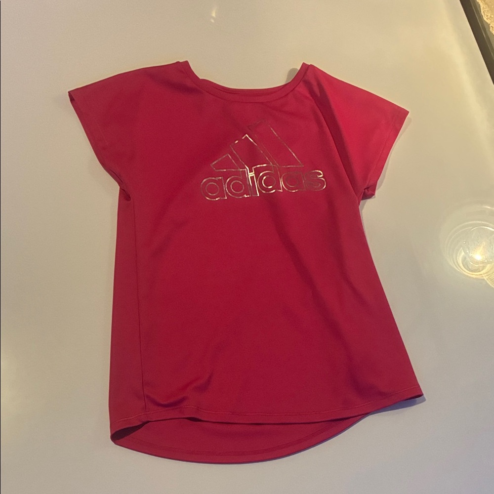 Adidas Kids Tee in Red with Silver Logo